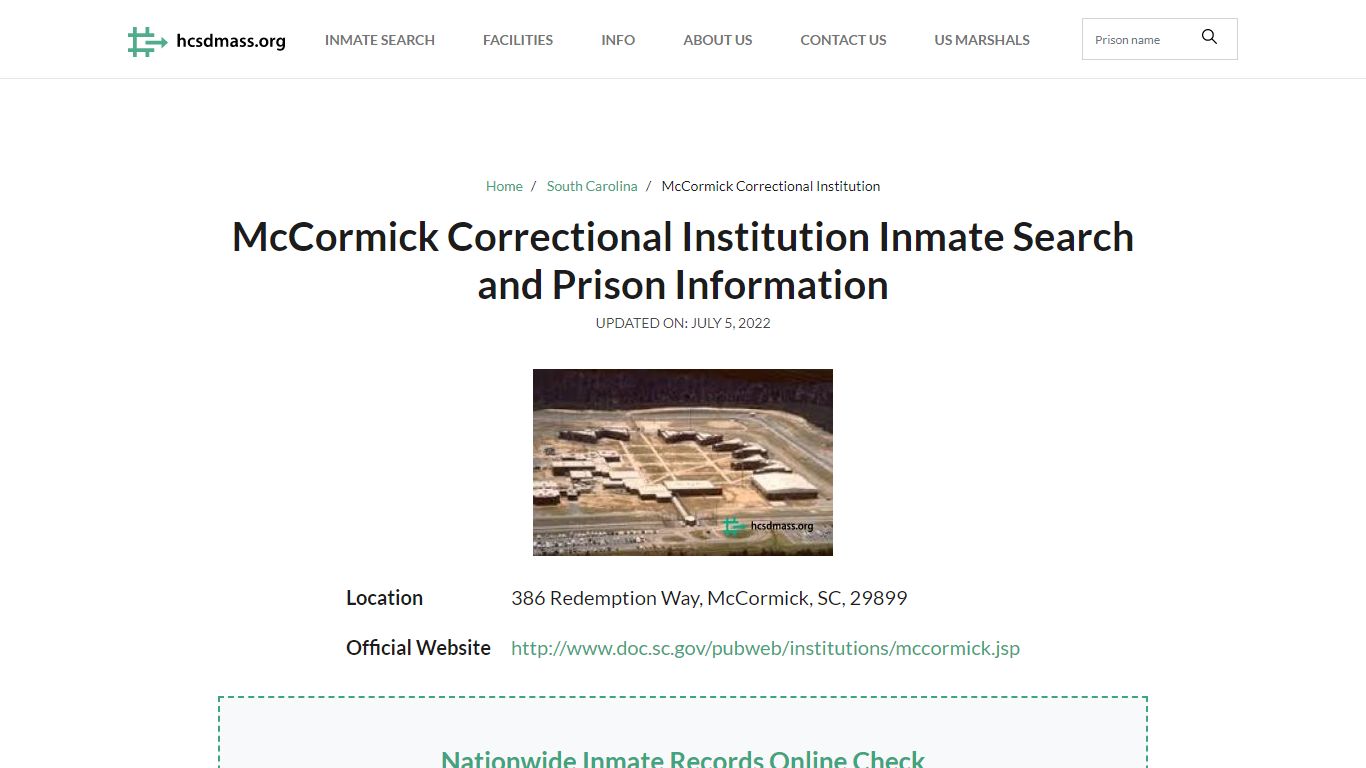 McCormick Correctional Institution Inmate Search, Visitation, Phone no ...